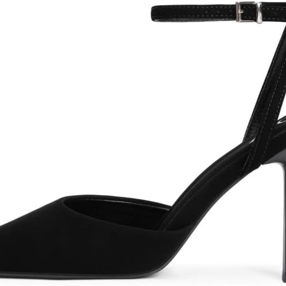 Women Closed Toe Ankle Strap Heels Pumps Pointed Toe Stiletto Dress Shoes - Picture 2 of 7